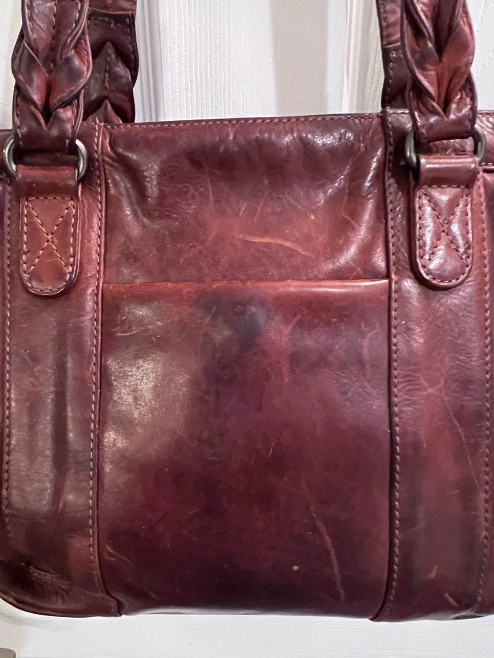 Women's Burgundy Leather Shoulder Tote